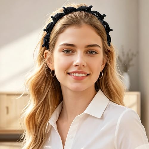 YALOJE 3 Pcs Non-Slip Headbands with Clips for Women - 90s Style Butterfly Hair Accessories