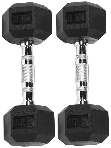 Signature Fitness Rubber Encased Hex Dumbbell. 10LB Pair