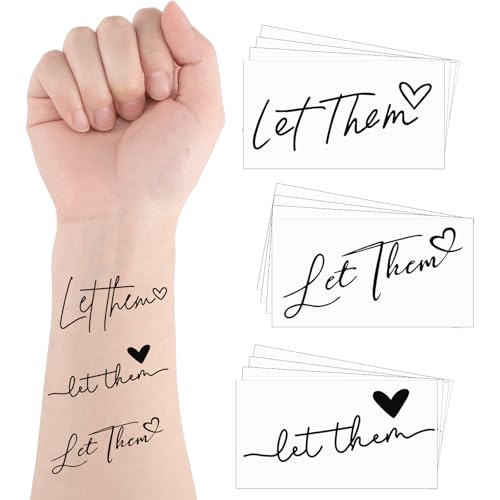 Blulu 30 Pcs Let Them Heart Temporary Tattoos Waterproof Black Letter Tattoos for Adults, Parties, Festivals, and Events(Trendy Style)