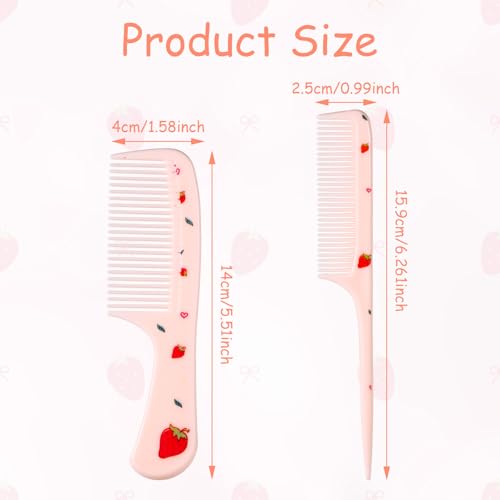 Pink Strawberry Baby Hair Comb Set - Mini Fine Tooth & Rat Tail Comb - Variation of Strawberry