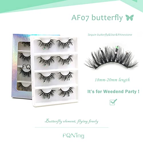 Butterfly Rhinestone Mink Eyelashes - 4 Pairs Dramatic
