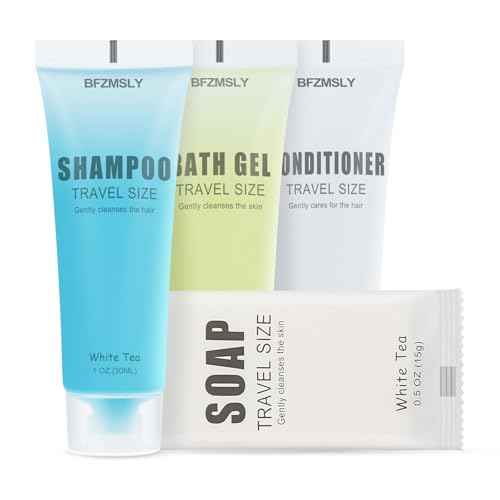50 Sets Hotel Toiletries Set Bulk, 200 Pcs Travel Mini Bundle Amenities with Shampoo, Conditioner, Body Lotion & Bar Soap - White Tea Scent - Guest Supplies for Airbnb, Motel, Hospitality