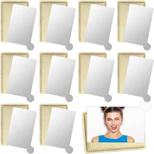 Jetec 10 Pieces Pocket Compact Mirrors Mini Mirror for Purse Wallet Small Handheld Stainless Steel Unbreakable with PU Leather Case for Men Women Travel Camp Signal Makeup(Gold)
