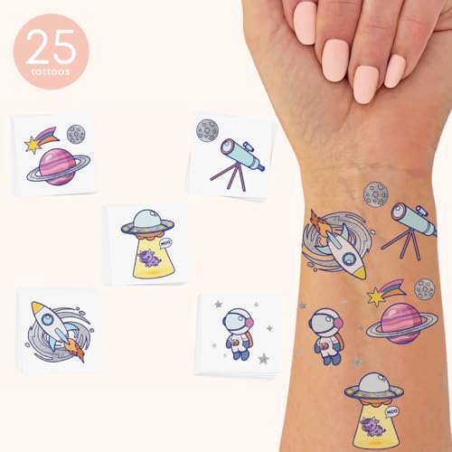 Space Ranger Temporary Tattoos - 25 Metallic Galactic Designs