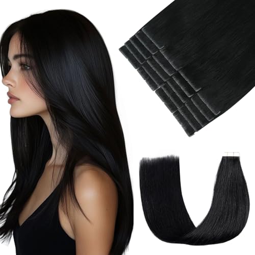 Pinkpearl 14-Inch Jet Black Invisible Tape In Hair Extensions - 20pcs Remy Human Hair