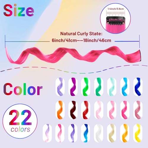 Colored Clip-in Hair Extensions 22 PCS Curly Rainbow