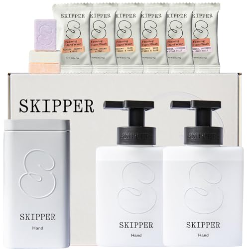 Tirtyl Skipper Hand Wash Duo Kit - 2 Recycled Plastic Foaming Dispensers + 6 Tablet Refills (6x 8 fl oz bottles of soap) + 1 Storage Tin - Variety Fragrances