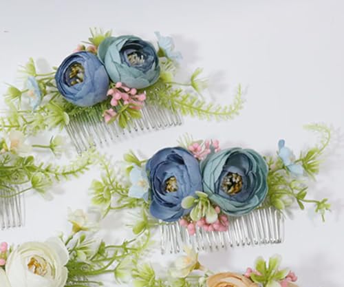 MAFELOE Artificial Flower Bridal Hair Comb, Wedding Hair Side Comb, Hair Accessories for Women and Girls-Blue