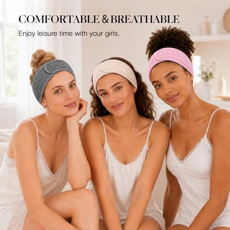 4-Pack Spa Headband with Adjustable Magic Tape, Terry Cloth
