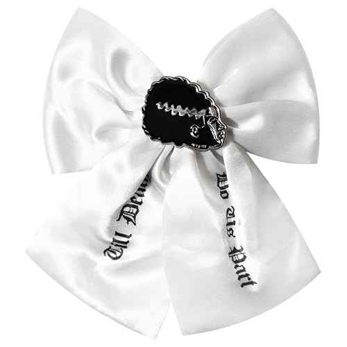 LUV HER Universal Monsters - Gothic Jewelry Long Tail Silk Alike Premium Feel Hair Bow for Girls with Alligator Clip with Charm - Hair Accessory, Ages 3+