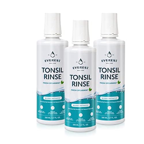 Everest Mouth Wash & Tonsil Stone Remover ? Natural Mouthwash or Oral Rinse Liquid to Help Soothe Tonsils, Bad Breath, & Relieve Dry Mouth - Alcohol Free Treatment (17 fl oz (3 Pack), Spearmint)