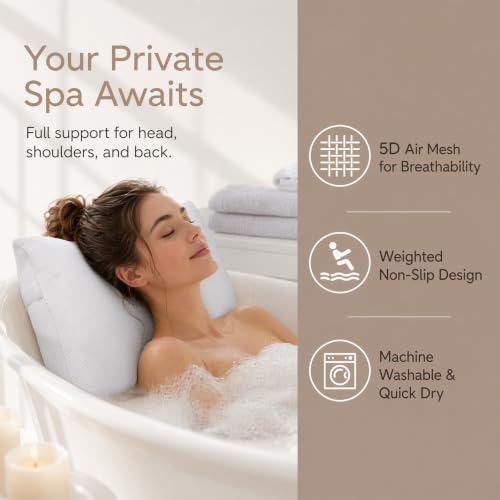 Luxury Spa Bath Pillow – 5D Mesh Head & Back Support