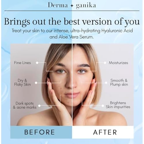Derma ganika Hyaluronic Acid Serum for Face & Neck - Made in USA Ultra-Hydrating Anti-Aging Serum with Aloe Vera | Softens, Smooths, and Brightens Dry & Sensitive Skin