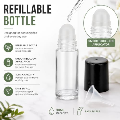 2Pcs 30ml Glass Roller Bottle Set with Black Lids & Stainless Roller Balls