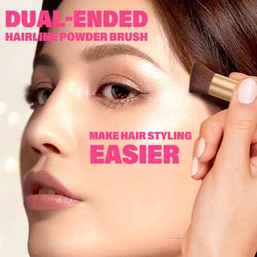 Dual-Ended Hair Makeup Brush - Precision Hairline Powder Brush With Sponge Tip For Seamless Blending - Root Touch Up & Hair Contour - Brown, 4.7 inch