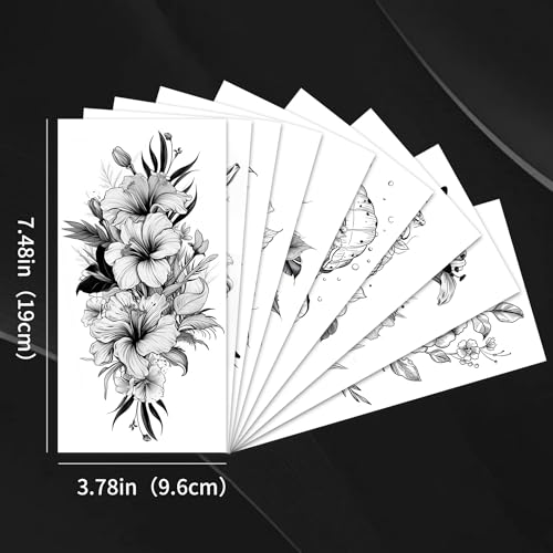 10pcs Black Rose 3D Temporary Tattoos for Women