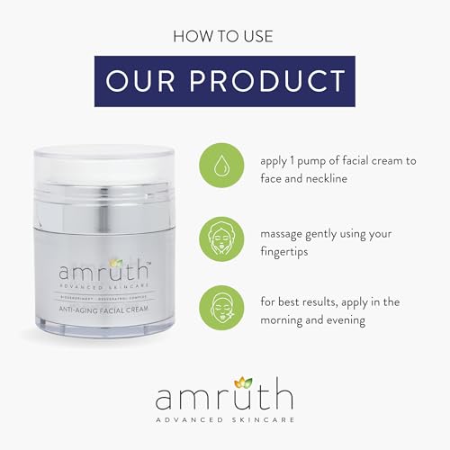 Amruth Resveratrol Daily Anti-Aging Facial Cream, 1oz Jar with Pump, Lightweight, Firms and Nourishes Skin, Smooths Appearance of Fine Lines and Wrinkles