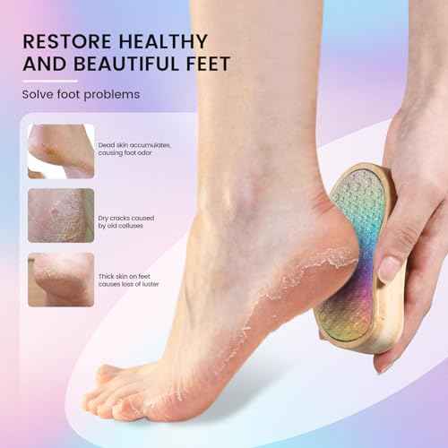 BEZOX Stainless Steel Pedi Egg Foot File Callus Remover for Dry and Wet Feet, Smooth Rough Skin, Plastic-Free Pedicure Tool Pumice Stone, Washable Foot Scrubber for Cracked Heels - Rainbow