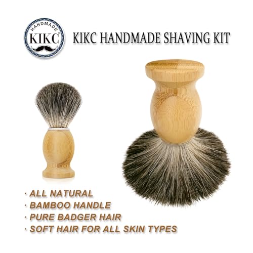 KIKC Hand Crafted Badger Hair Shaving Brush with Bamboo Handle - Soft Bristle for Wet Shave, Gift for Bearded Men - Variation: Badger Hair Bristle