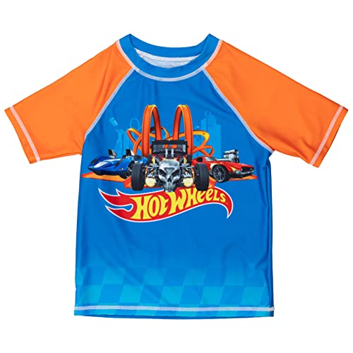 Hot Wheels Raglan Rash Guard and Swim Trunks UPF 50+ Outfit Set Toddler to Big Kid Sizes (2T - 10-12)