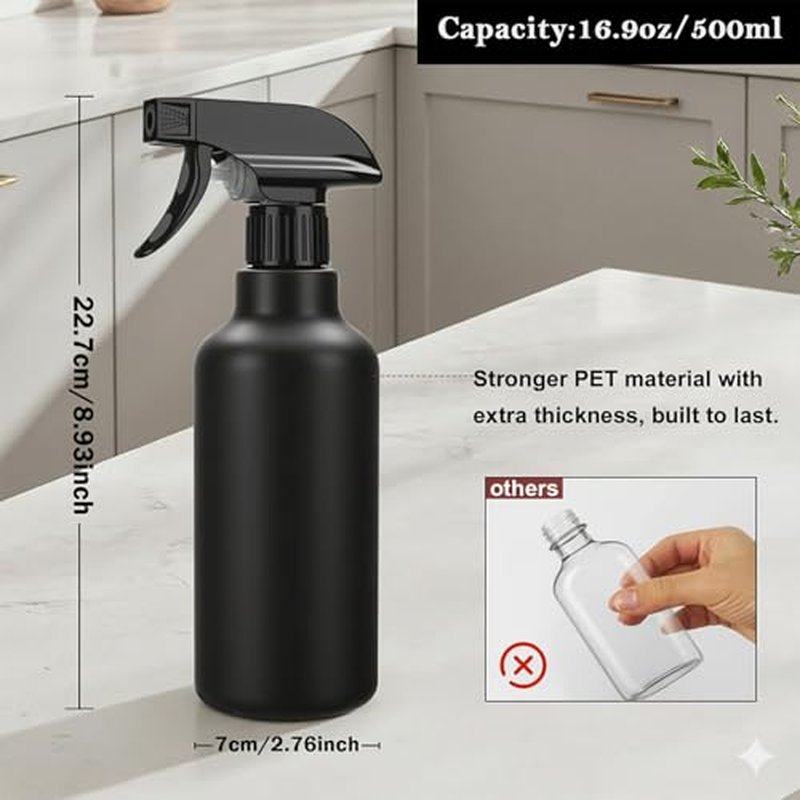 16.9oz Heavy Duty Spray Bottle for Hair, Cleaning & Plants - Black