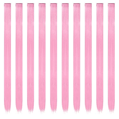Colored Clip in Hair Extensions - 22 Inch Pink Highlights (10 PCS)