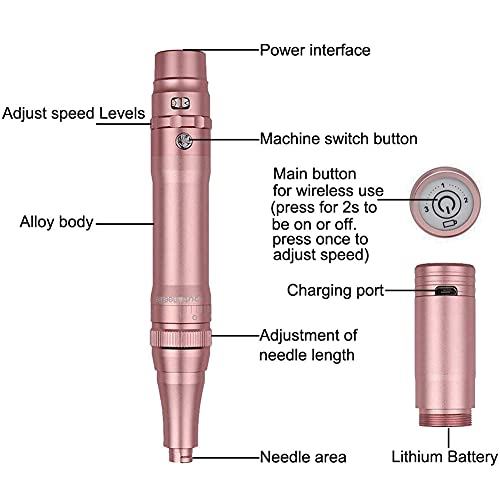 Permanent Makeup Rotary Tattoo Machine Eyebrow Pen Machine with 10PCS Needles For Eyebrows,Lips,Eyeliners B950b (Rose Gold)