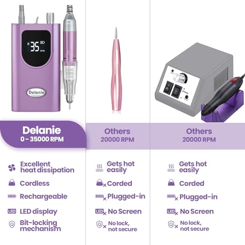 Professional Nail Drill Machine - Rechargeable E-File for Acrylic Nails, 35000 RPM, Low Noise with 6 Bits Set
