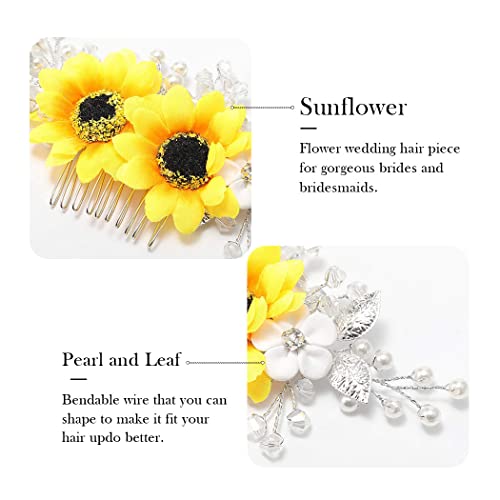 Silver Sunflower Bridal Hair Comb with Pearl & Crystal