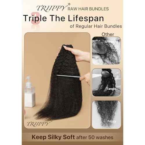 TRIIPPY Kinky Straight Bundles Human Hair,100% Real Raw Cambodian 4C/4A Blowout Hair Sew-In Weave Single Bundle,Triple The Lifespan Over Regular Virgin Hair,No.1 Raw Hair Brand On Amazon(24 Inch)