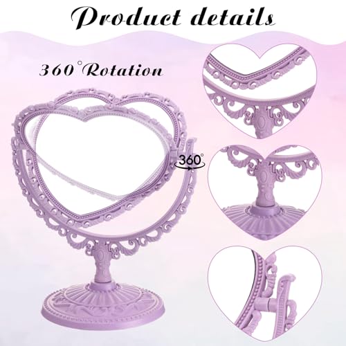 8 Pcs Heart Mirror Purple Pink Heart Shaped Mirror Spa Party Supplies for Girls Makeup Spa Birthday Party Favors