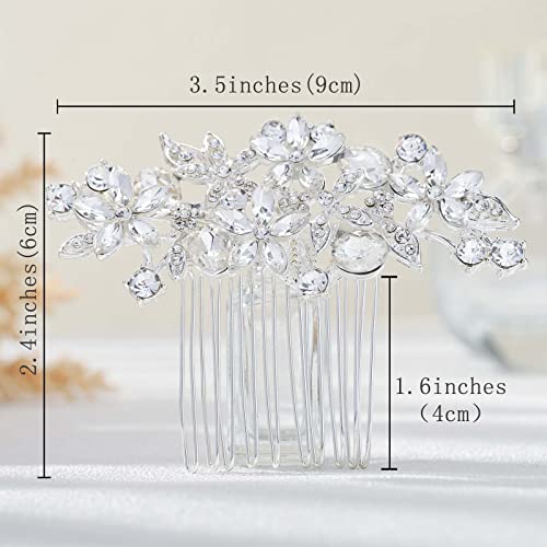 Silver Rhinestone Wedding Hair Comb Bridal Crystal Flower