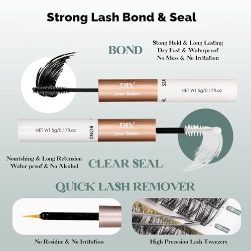 Lash Clusters Kit 320PCS - DIY Eyelash Extensions with Bond & Seal