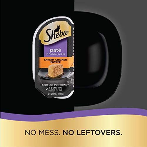 SHEBA PERFECT PORTIONS Paté Wet Cat Food Trays (36 Count, 72 Servings), Savory Chicken, Delicate Salmon, and Roasted Turkey Entrée, Easy Peel Twin-Pack Trays