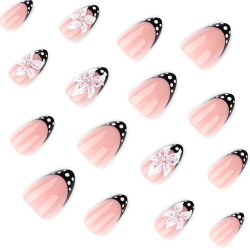 Medium Almond Press On Nails - 3D Floral Design 24pc
