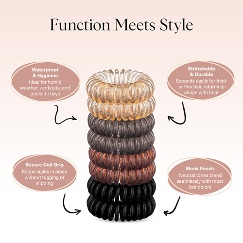 Kitsch Brunette Spiral Hair Ties - 8 Pack Creaseless Coiled Ponytail Holders