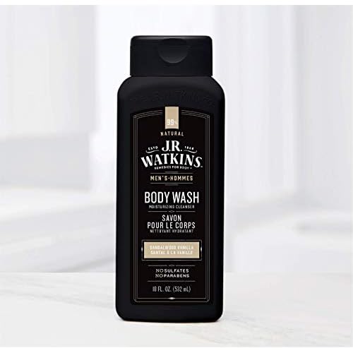 J.R. Watkins Natural Daily Moisturizing Body Wash, Hydrating Shower Gel for Men and Women, Free of SLS, Cruelty Free, Sandalwood Vanilla, 18 fl oz, 6 Pack