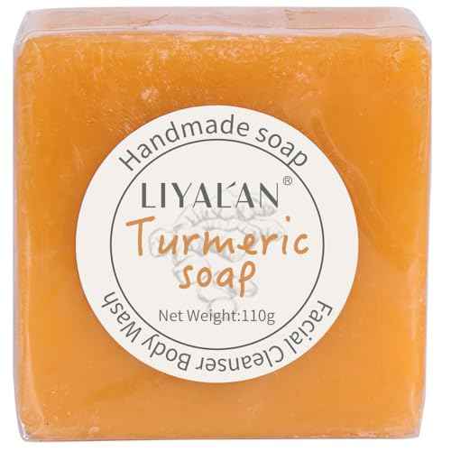 LIYALAN Turmeric Soap Bar for Face Body Smooth Skin,Deep Cleansing, Natural Vegan Handmade Soap Sensitive Skin Formula 3.88 oz x 1bar with a fresh ginger and lemongrass scent