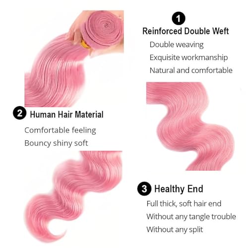 Pink Bundles Human Hair Body Wave Extensions 24 Inch - FuivJuix Unprocessed Brazilian Virgin Hair