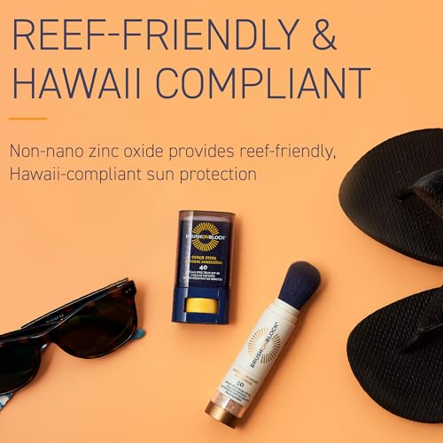 Brush On Block Quick Stick SPF 40, Mineral Sunscreen Stick, UVA/UVB Protection, Water Resistant, Hawaii Compliant, Reef Friendly, 0.63 oz