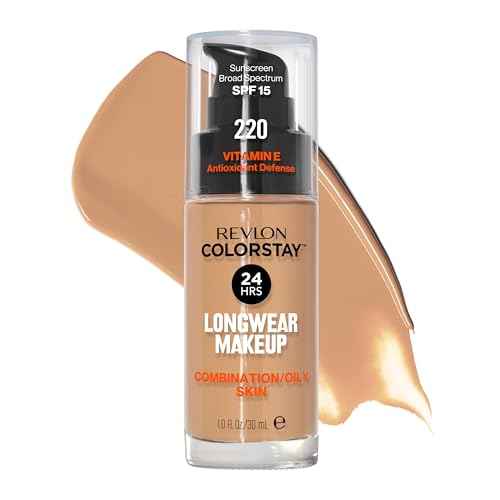 Revlon Liquid Foundation, ColorStay Face Makeup for Combination & Oily Skin, SPF 15, Medium-Full Coverage with Matte Finish, 220 Natural Beige, 1 Fl Oz
