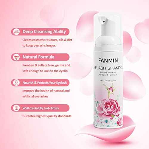 Eyelash Extension Cleanser 207ml +Mascara Wand+ Brush Eyelid Foaming Cleanser,Eyelash Wash and Lash Bath for Extensions,Paraben & Sulfate Free,Makeup Remover,Salon and Home use£¨207ml/7fl.oz)