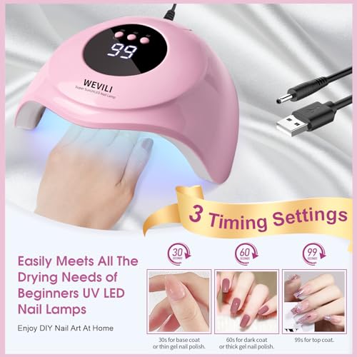 WEVILI Pink UV LED Nail Lamp - 72W Gel Polish Curing Light with 24 Beads & Auto Sensor
