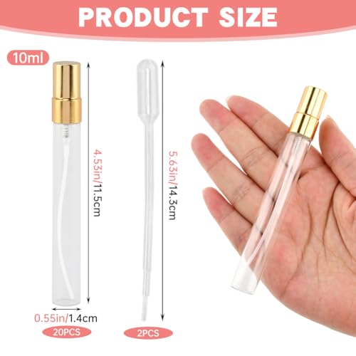 20-Pack 10ml Clear Glass Mist Spray Bottles with Golden Nozzle