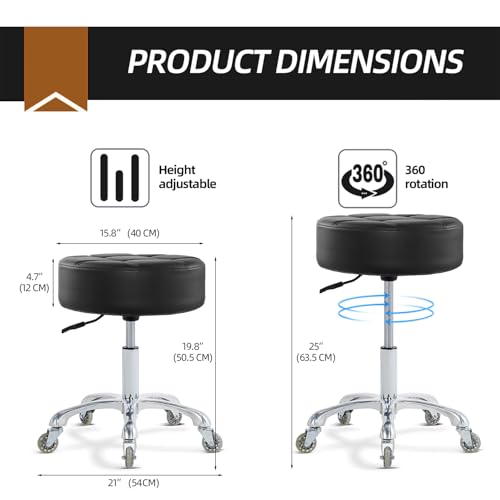 Rolling Stool with Wheels Adjustable Height 19.8-25 inches