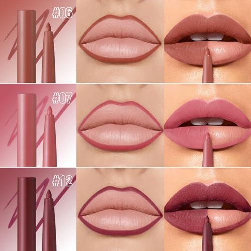 LANGMANNI 12 Color Waterproof Matte Lip Liner Set - Creamy, Highly Pigmented, Long-Lasting