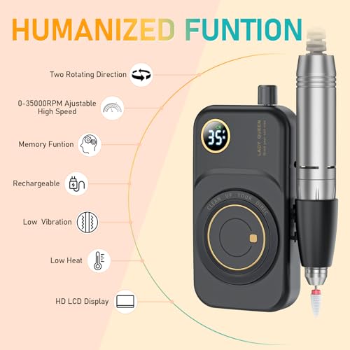 Portable Electric Nail Drill 35000RPM Rechargeable