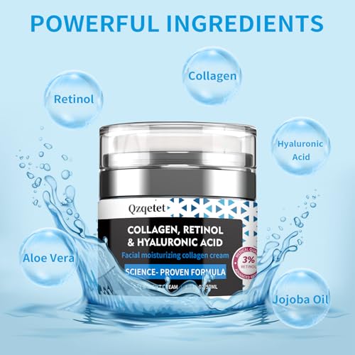 Face Cream Collagen, Retinol & Hyaluronic Acid Cream, 1.7 fl.oz Anti-Aging Facial Moisturizer, Daily Moisturizer Face Lotion for All Skin Tapes, Women and Men