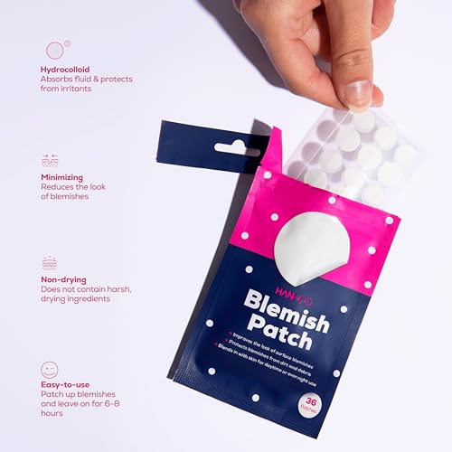 HANHOO Blemish Patch, 432 count, 12 pk, includes hydrocolloid pimple patches that shrink pimples, absorb fluid, and protect from finger-picking and dirt. Invisible acne spot patches for clear skin.