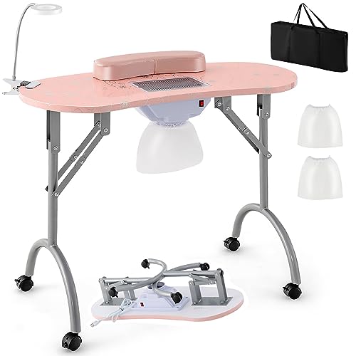 Giantex Portable Manicure Table with Electric Dust Collector & LED Lamp